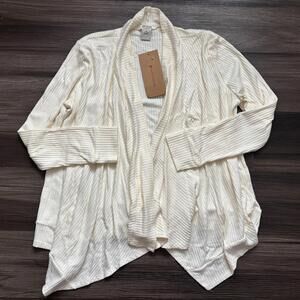 Paper Crane Women's Cardigan Size Small Beige Ribbed Drape Long Sleeves